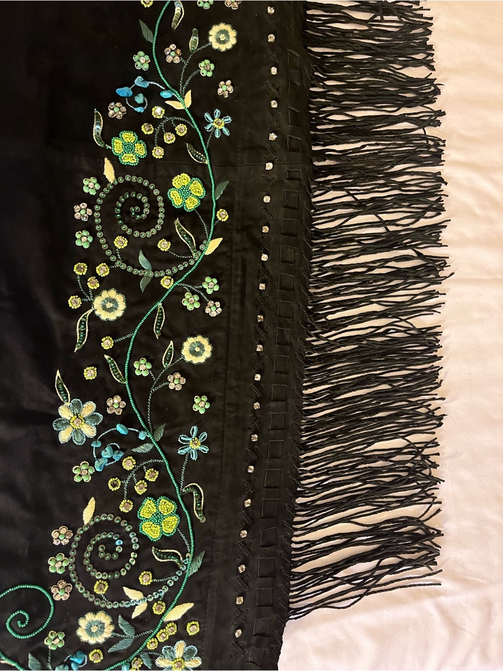 RARE Double D Leather Fringe Chaps with Intricate Beads & Sequin Floral Design - Picture 8 of 16